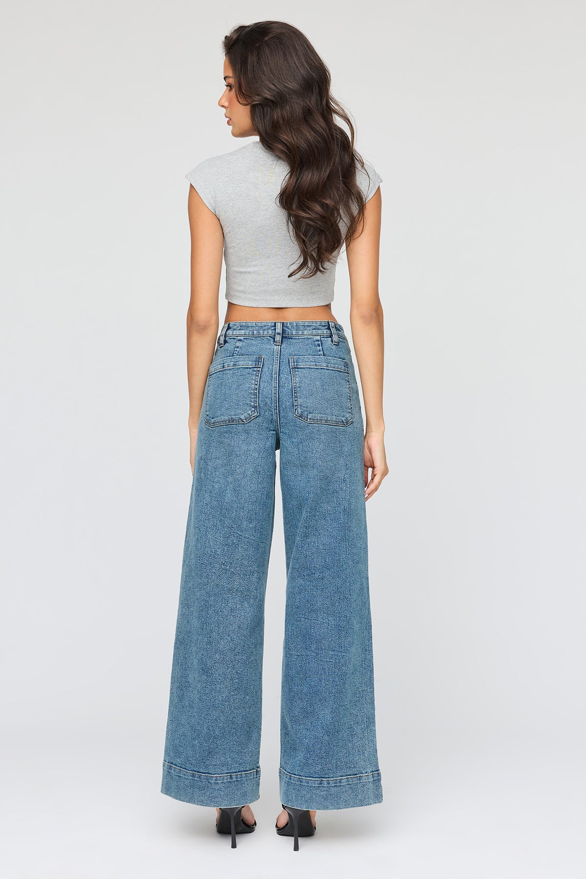 Alt View 3. Mid Rise Wide Leg Jean - Denim Blue