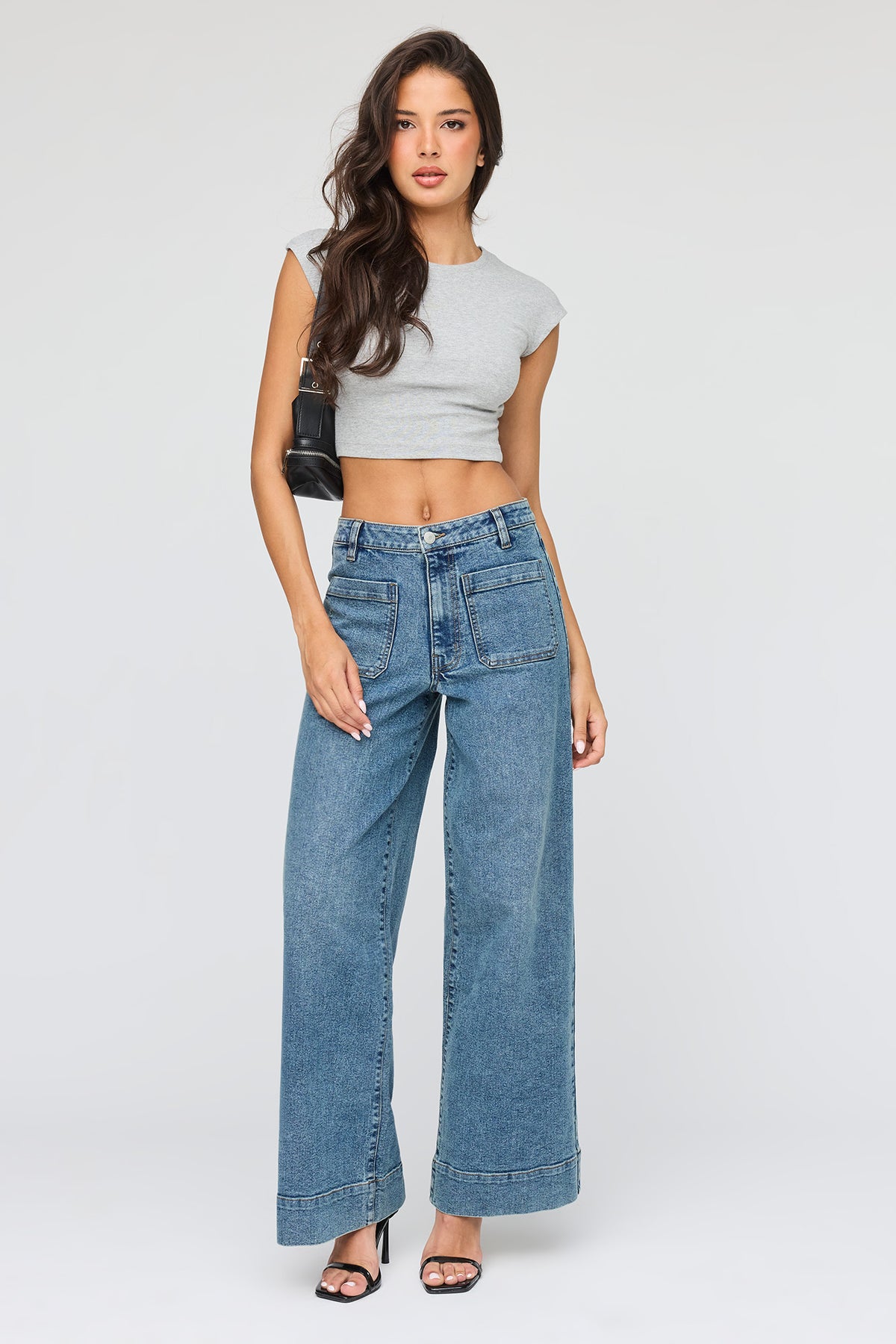 Mid Rise Wide Leg Jean - Denim Blue