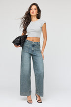 Mid Rise Wide Leg Jean