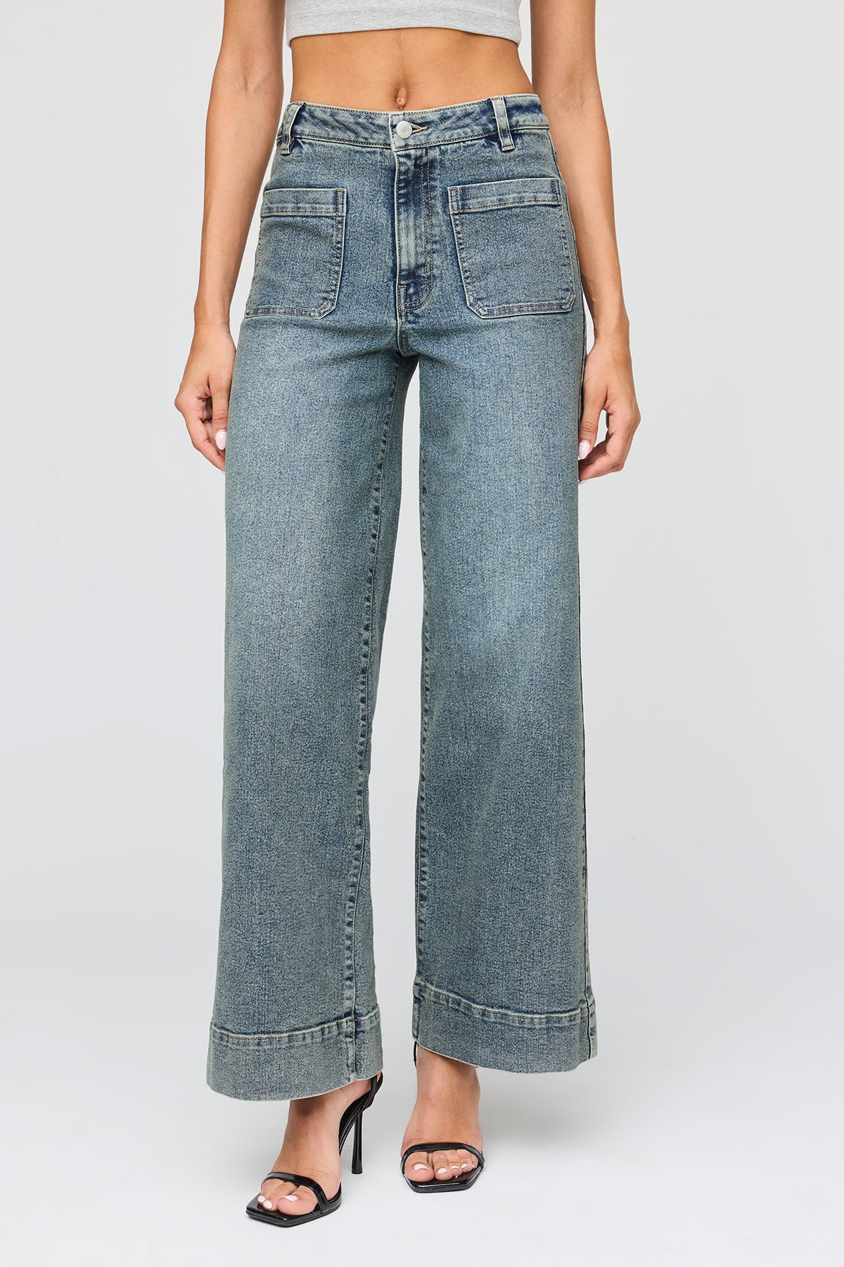 Alt View 2. Mid Rise Wide Leg Jean - Blue