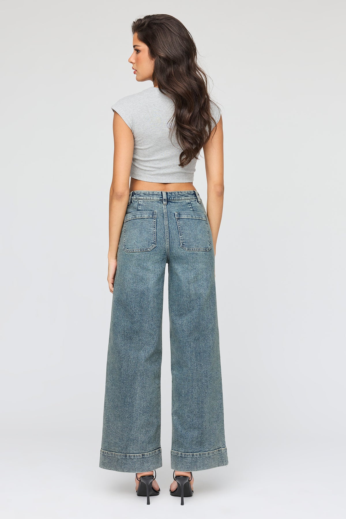 Alt View 3. Mid Rise Wide Leg Jean - Blue