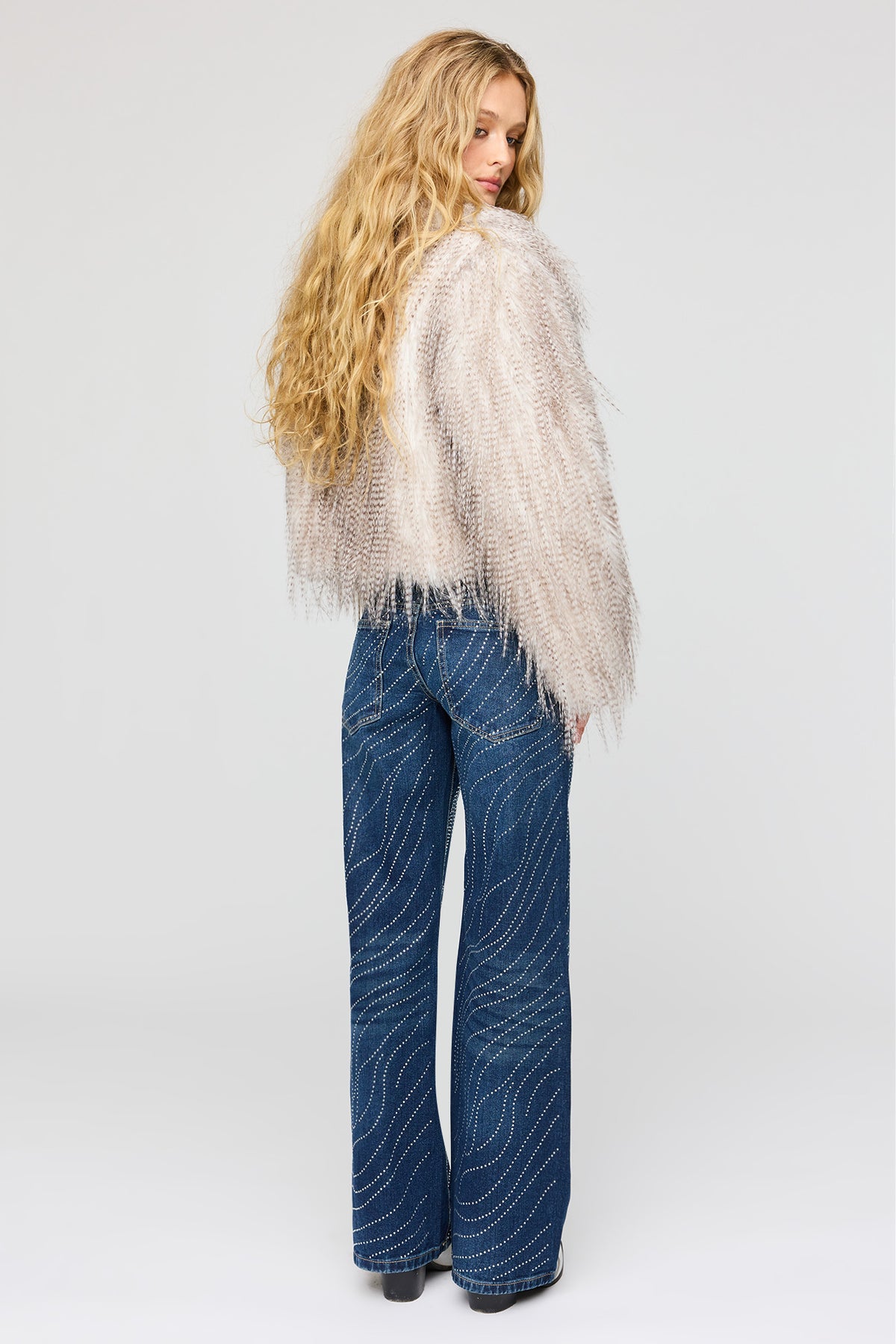 Alt View 3. Rhinestone Low Rise Wide Leg Jean - Denim Blue
