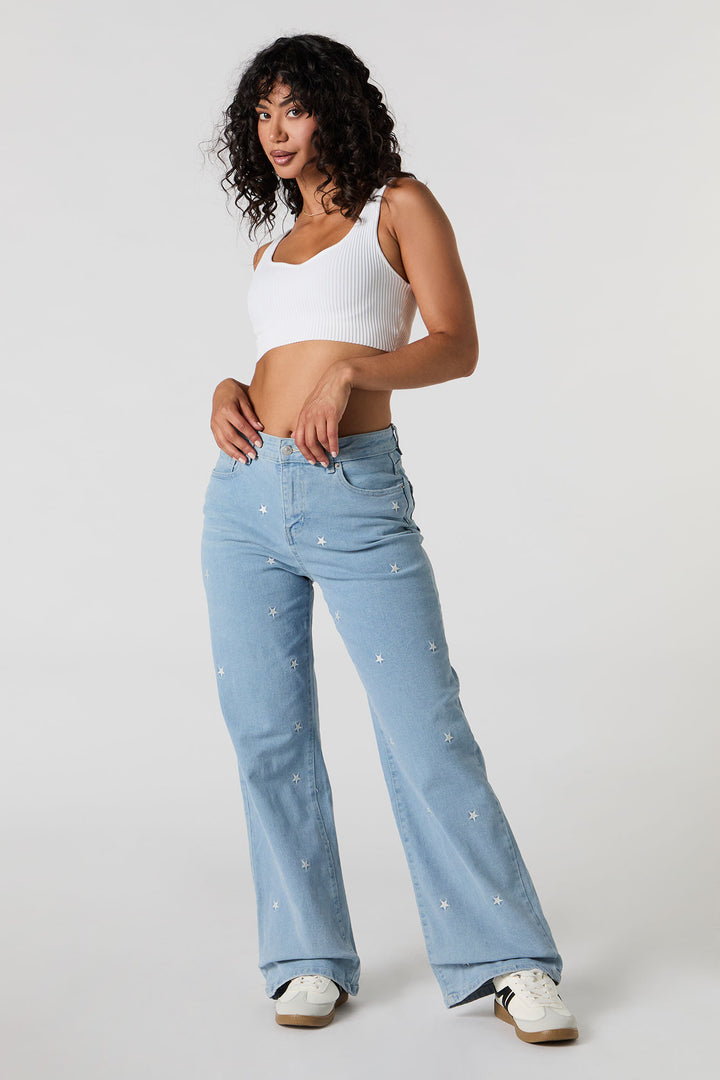 Jean mi-taille à jambe large avec motif brodé – Urban Planet