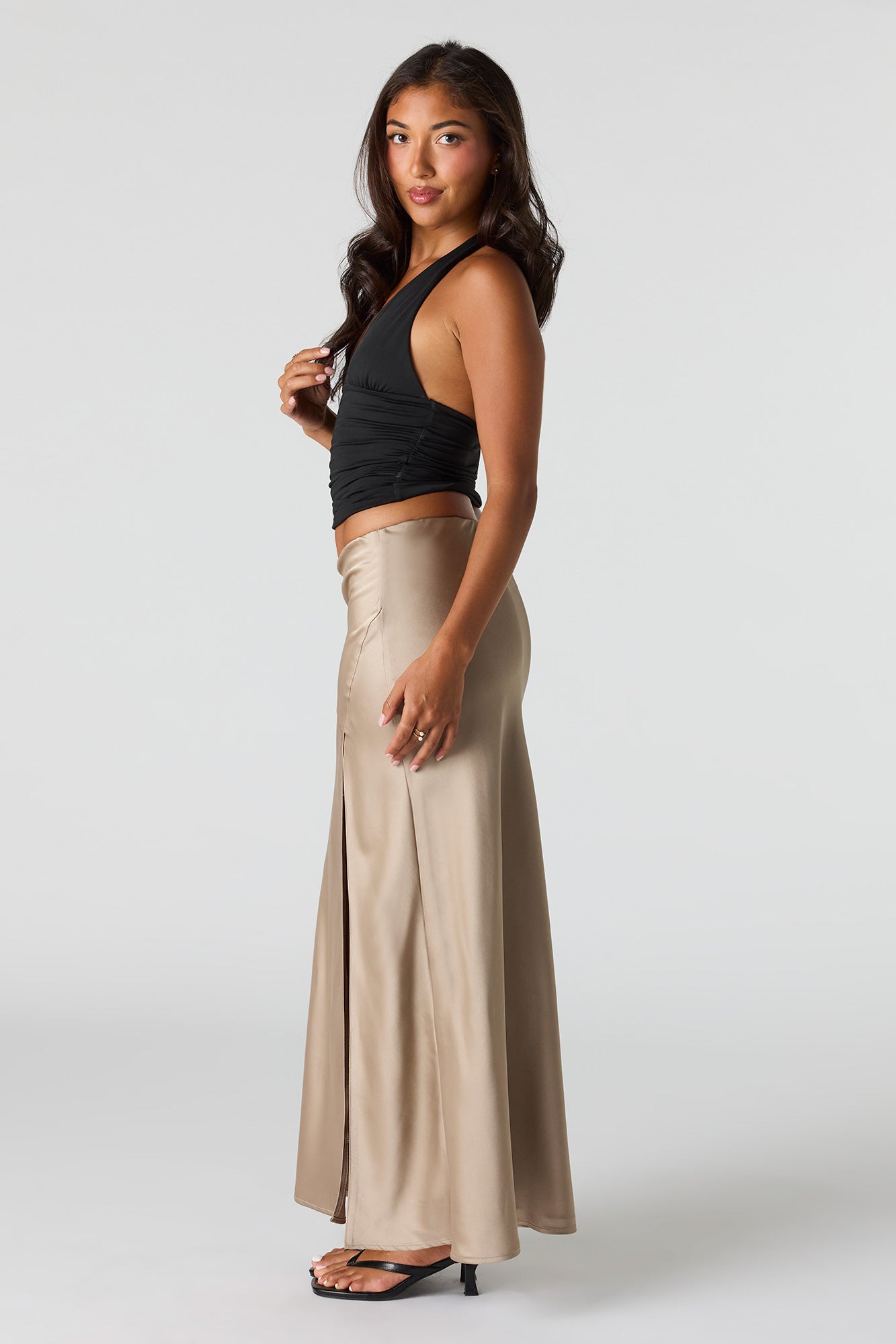 Satin Flowy Maxi Slit Skirt – Urban Planet