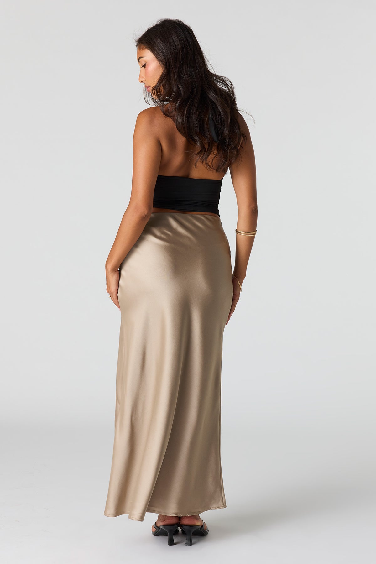 Alt View 3. Satin Flowy Midi Slit Skirt - Taupe