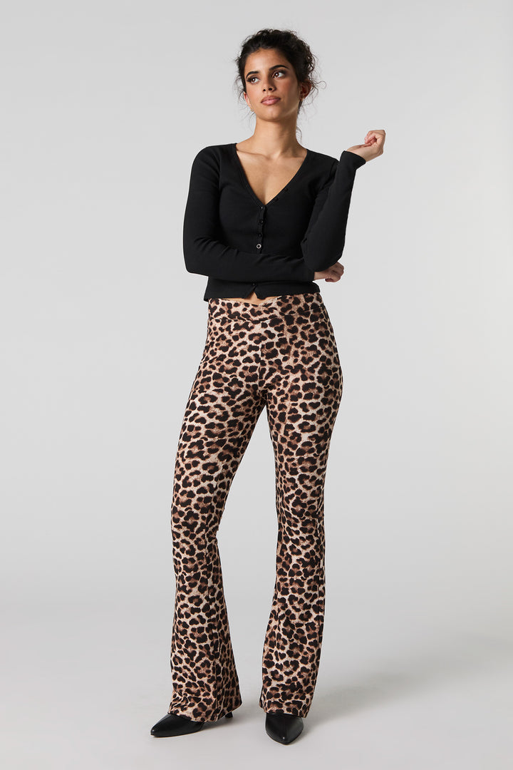 Pantalon évasé doux imprimé à taille repliée