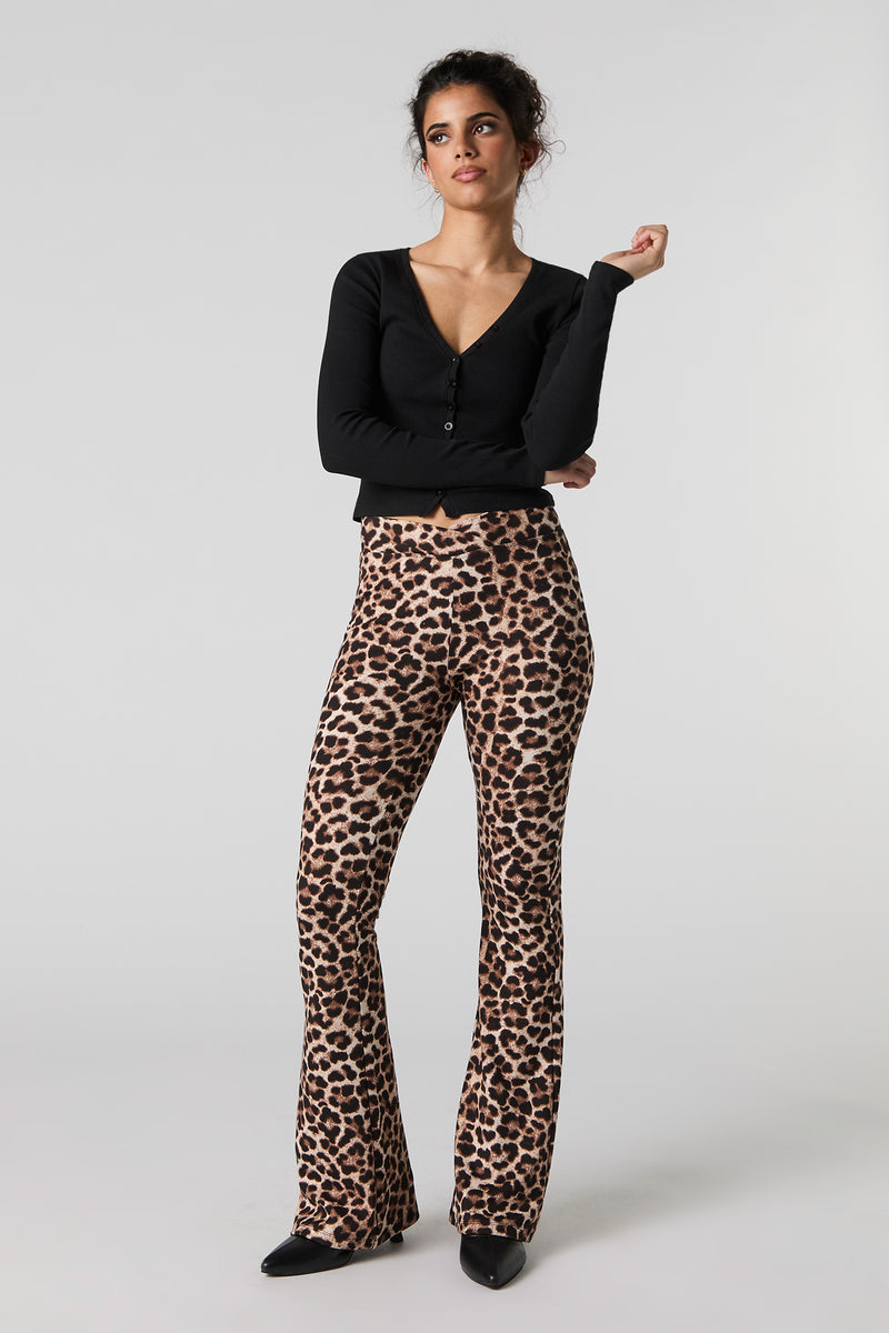 Pantalon évasé doux imprimé à taille repliée