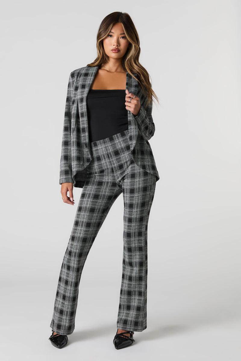 Pantalon habillé évasé en tricot à carreaux