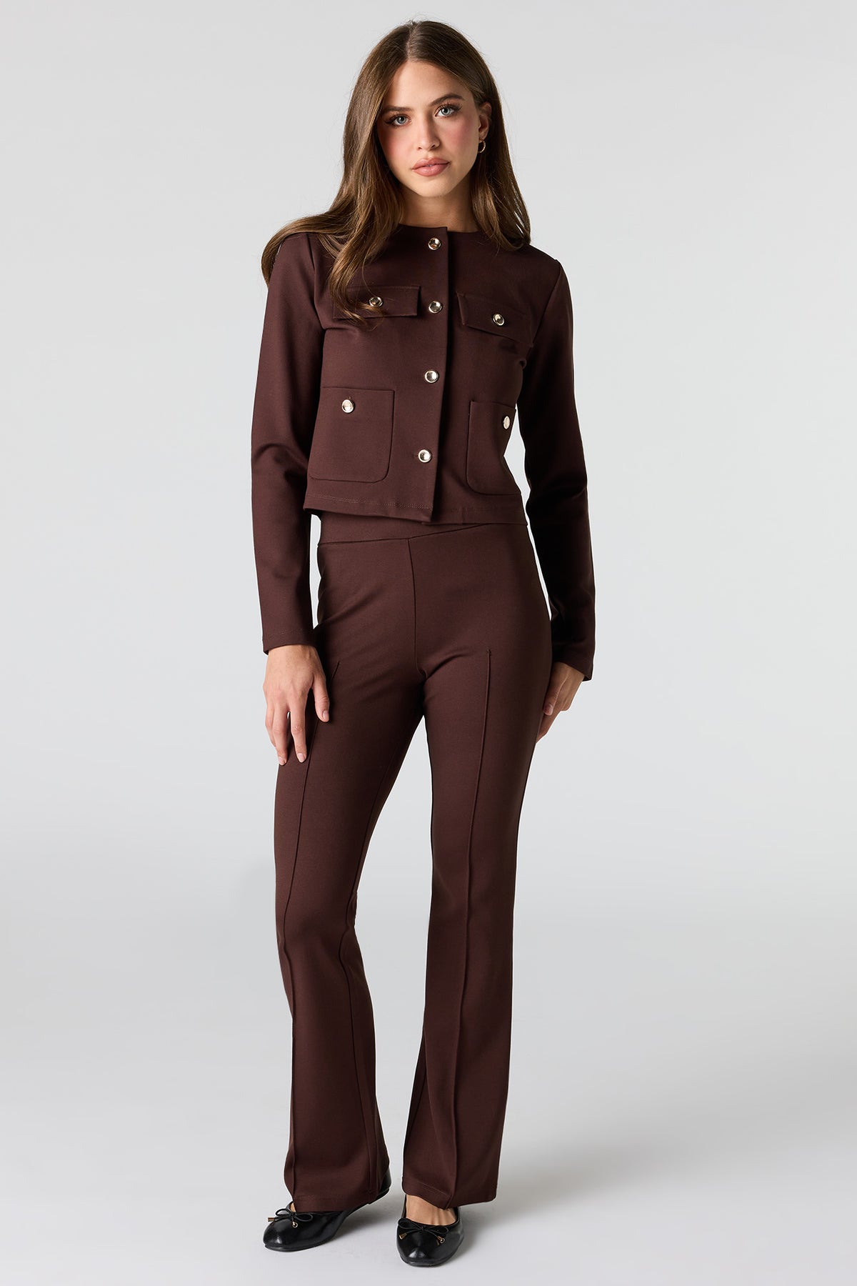 Pintuck Flare Dress Pant - Brown