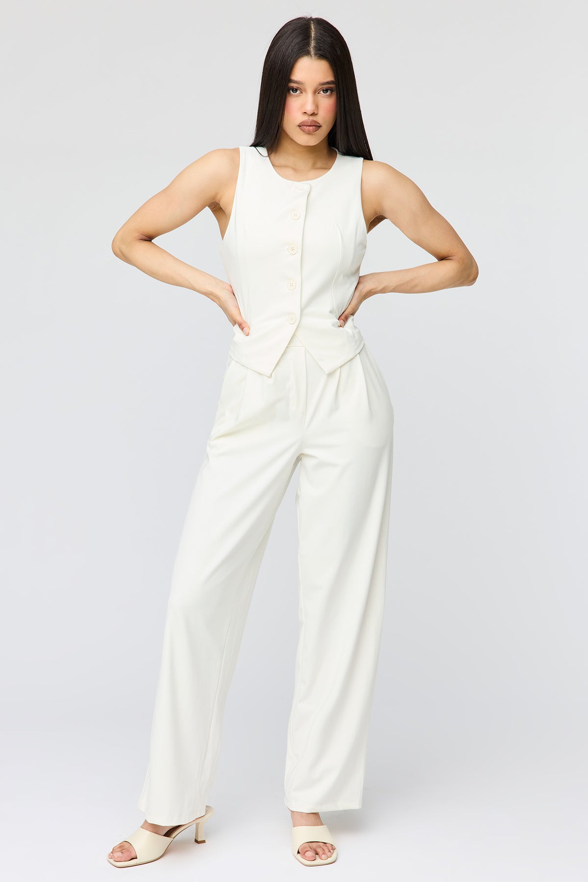 Wide Leg Dress Pant - White
