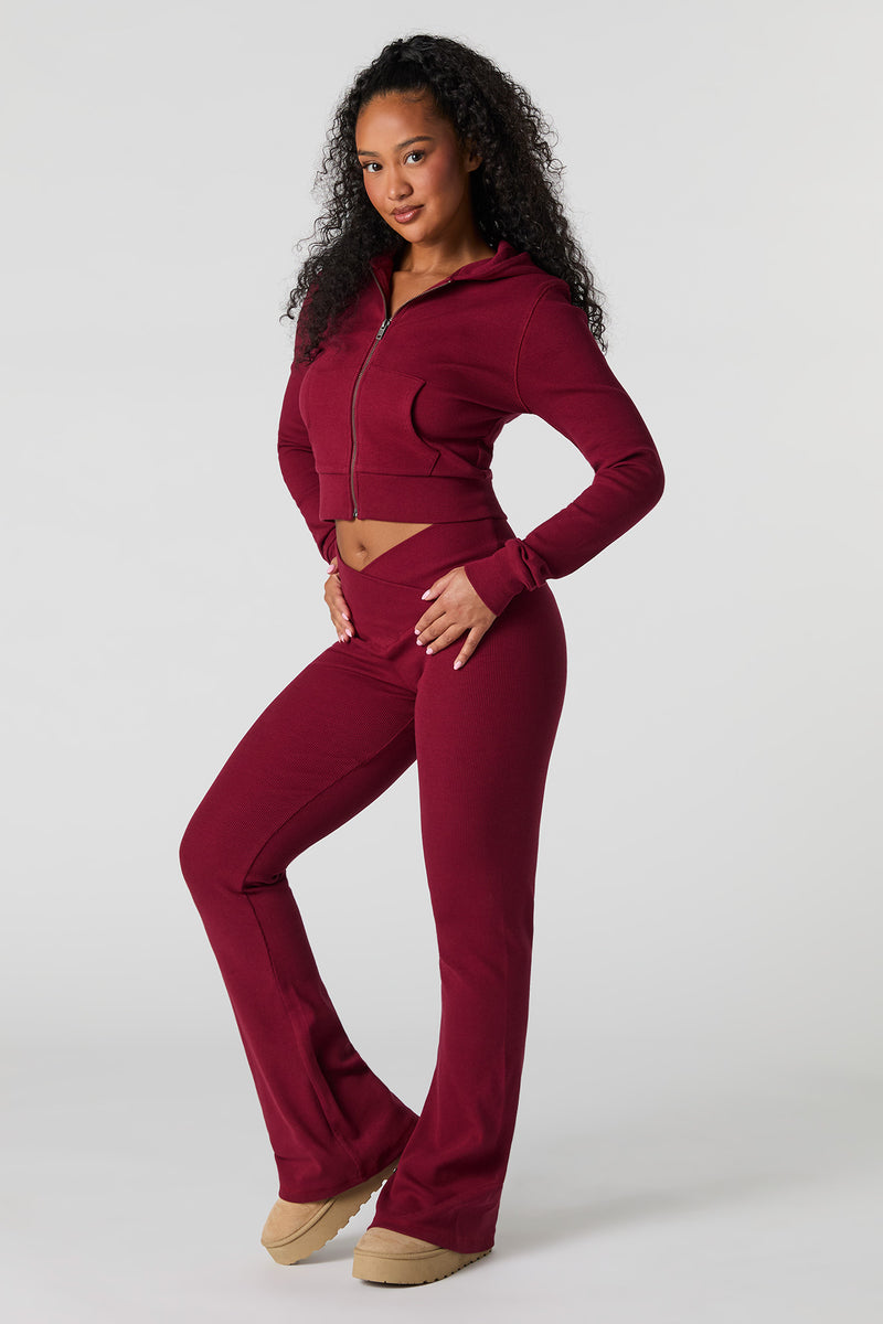 Legging côtelé évasé à taille en V