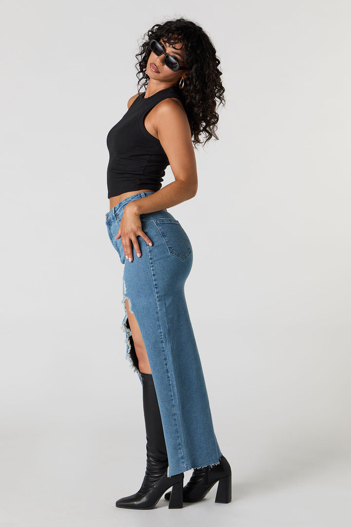 Slit Ripped Denim Midi Skirt – Urban Planet