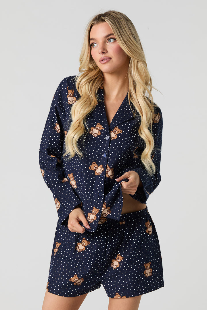 Ensemble pyjama avec haut boutonné en flanelle et short