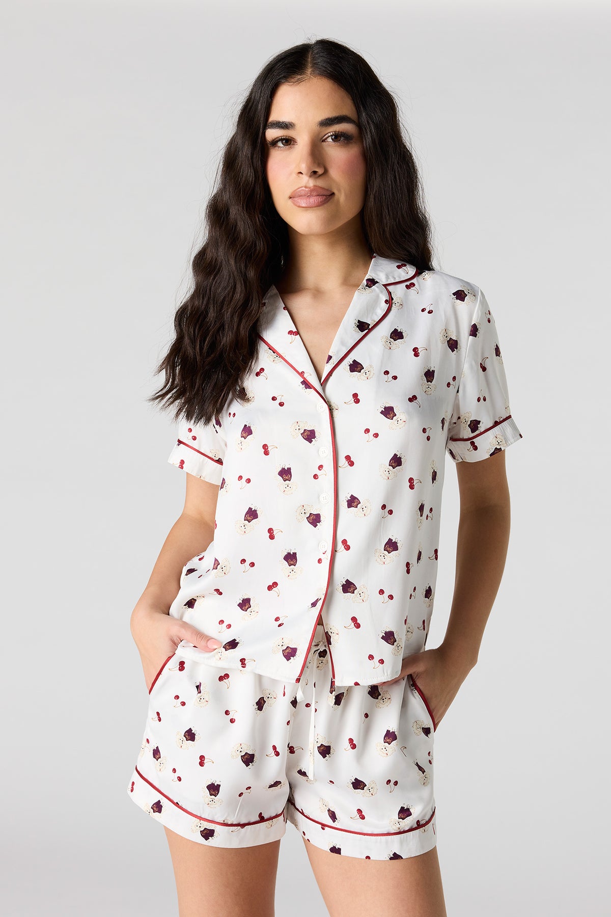 Button-Up Top & Short Pajama Set - White