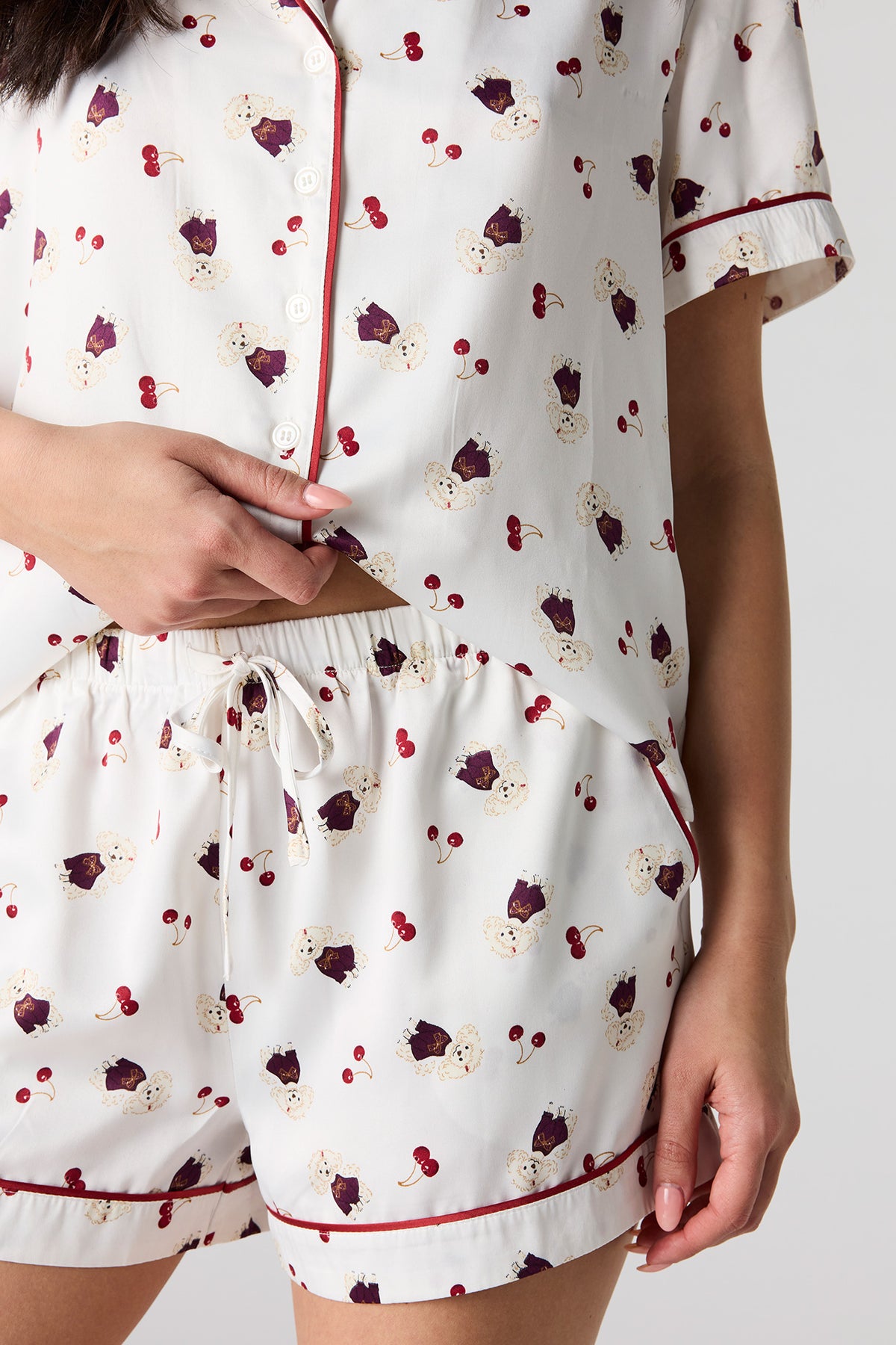Alt View 4. Button-Up Top & Short Pajama Set - White