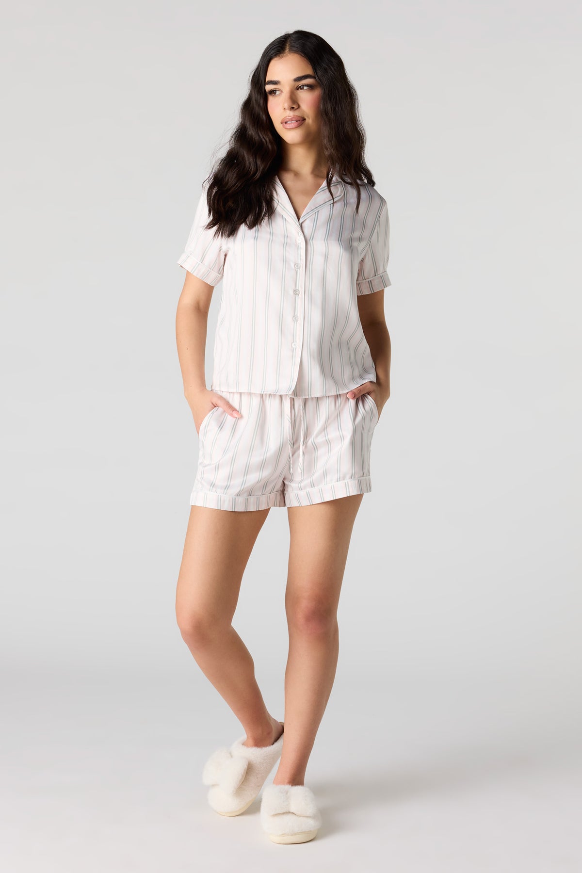 Alt View 3. Button-Up Top & Short Pajama Set - Pink