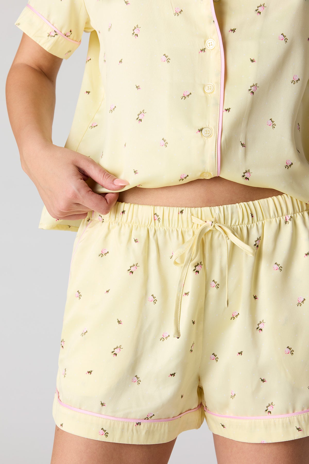 Alt View 4. Button-Up Top & Short Pajama Set - Yellow