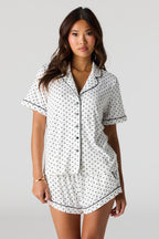 Ensemble pyjama avec haut boutonné imprimé avec col et short