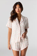 Ensemble pyjama avec haut boutonné imprimé avec col et short