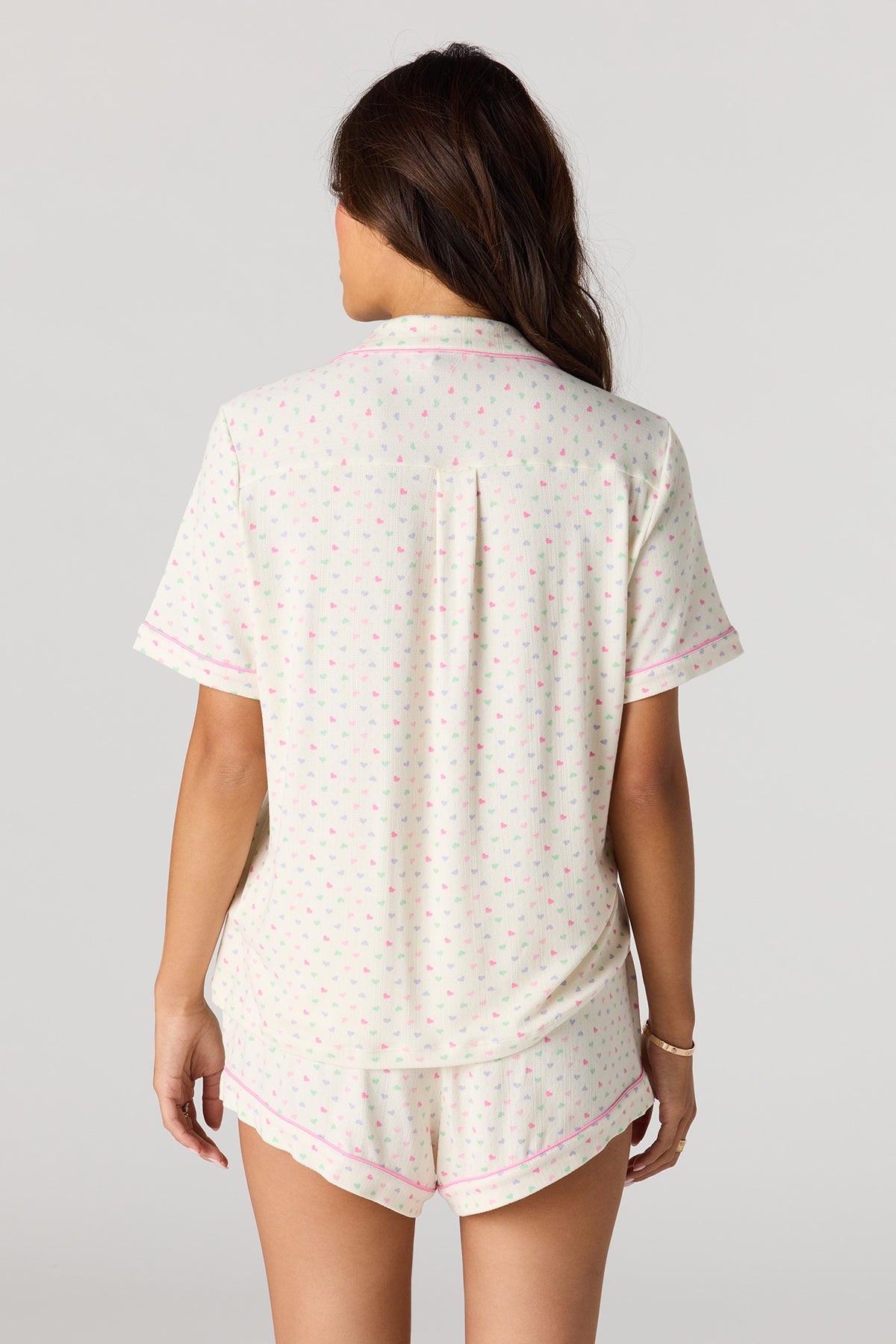 Alt View 2. Printed Button-Up Collared Top & Short Pajama Set - Off White