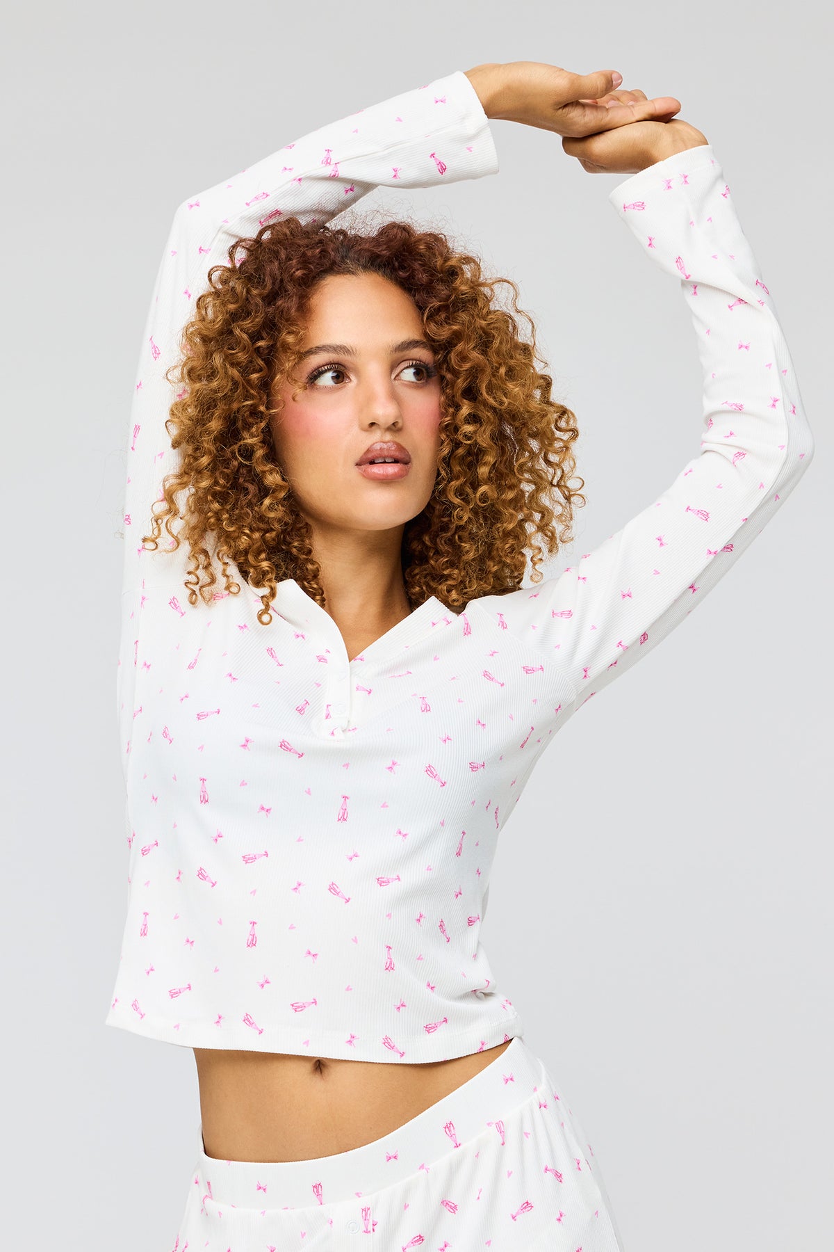 Alt View 2. Ribbed Long Sleeve Top & Pant Pajama Set - White