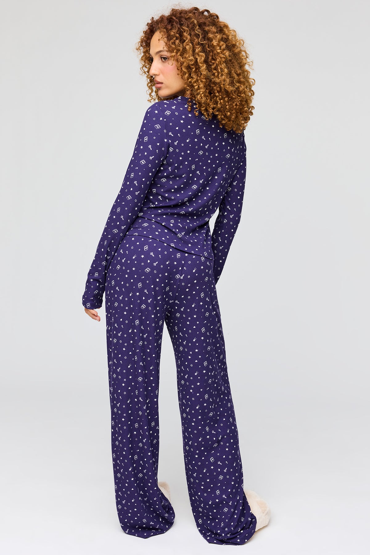 Alt View 4. Ribbed Long Sleeve Top & Pant Pajama Set - Navy