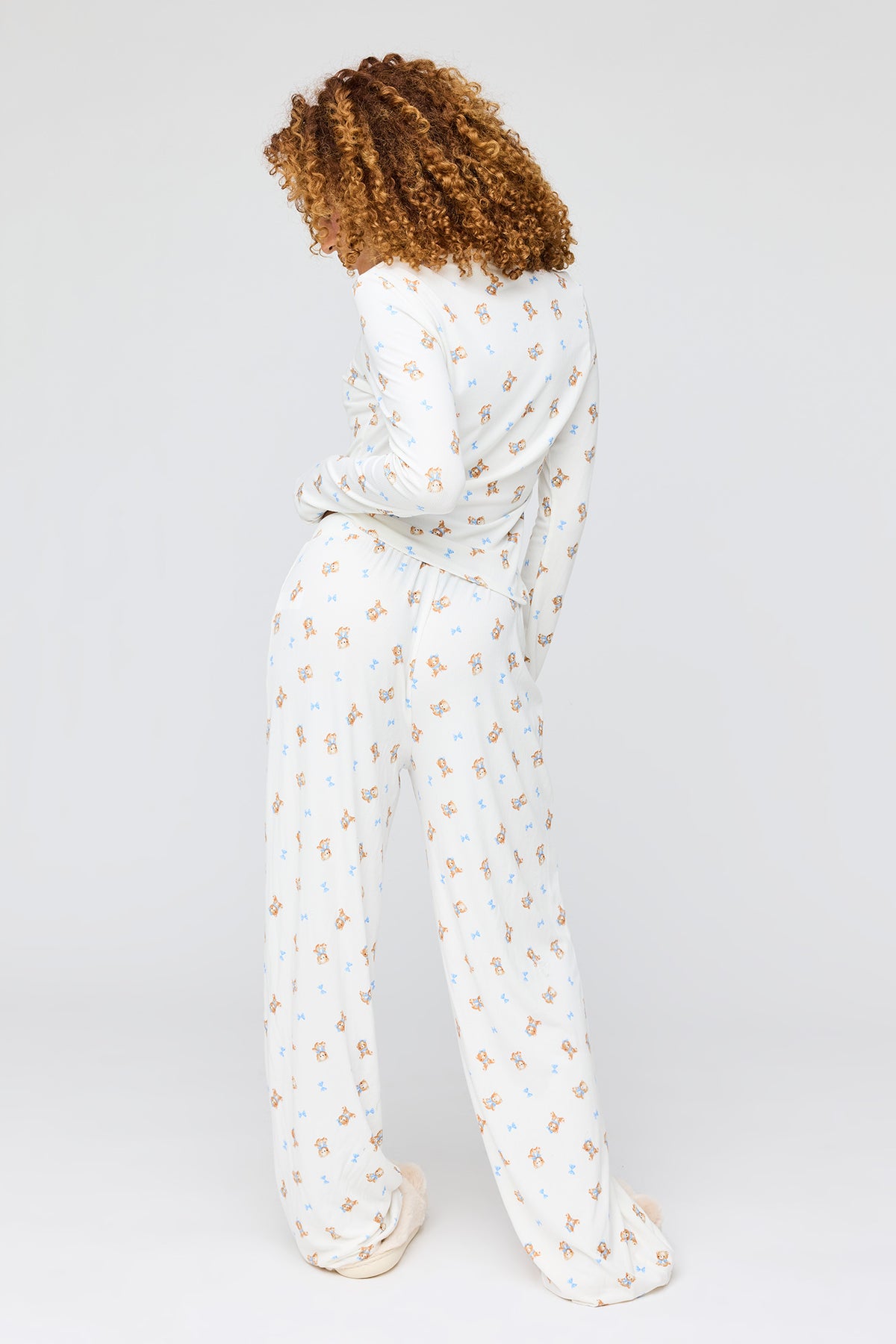 Alt View 4. Ribbed Long Sleeve Top & Pant Pajama Set - Light Blue