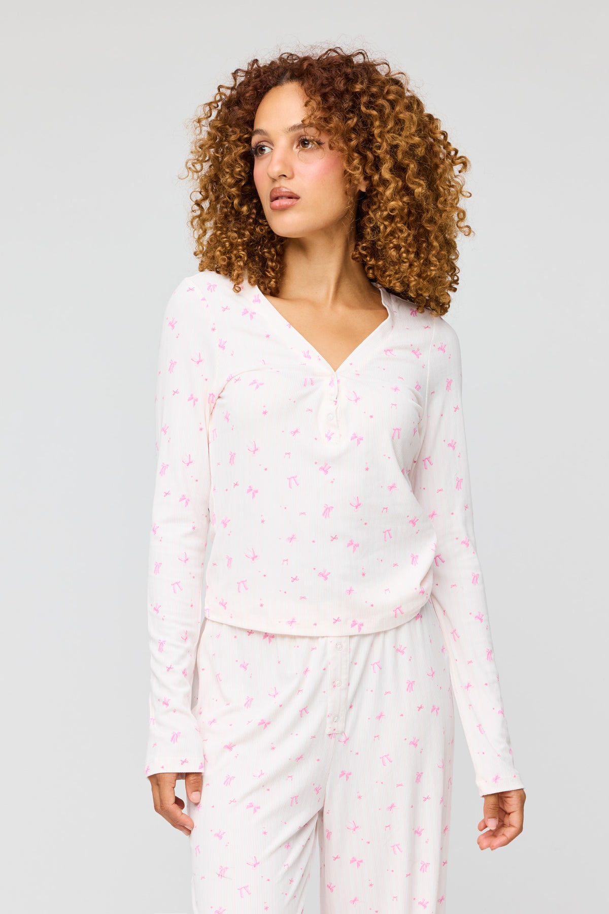 Alt View 2. Ribbed Long Sleeve Top & Pant Pajama Set - Pink