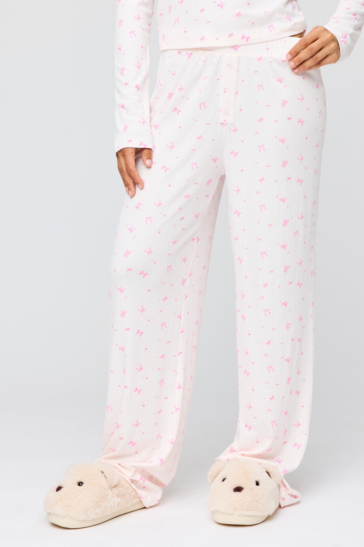 Alt View 3. Ribbed Long Sleeve Top & Pant Pajama Set - Pink