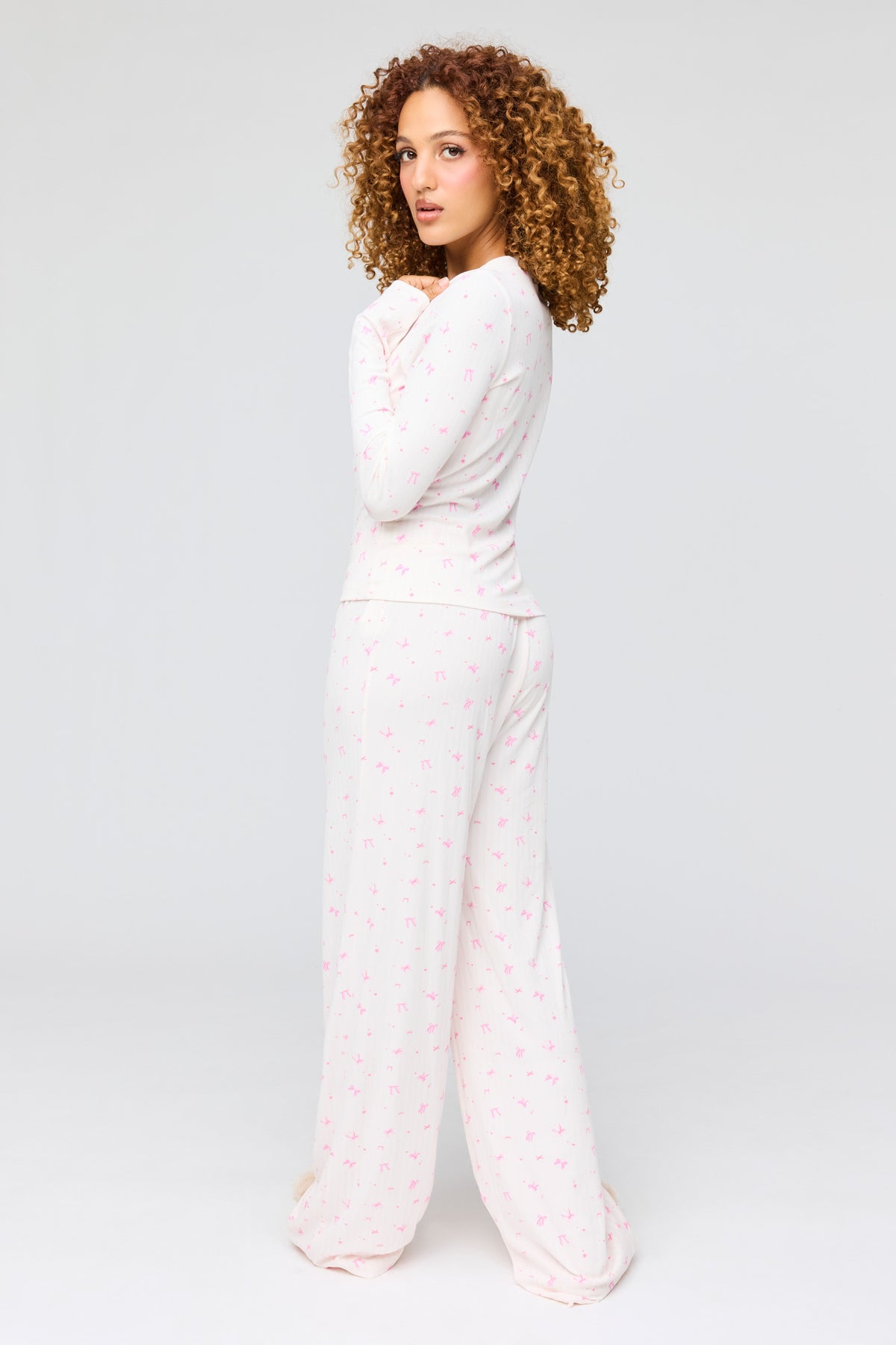 Alt View 4. Ribbed Long Sleeve Top & Pant Pajama Set - Pink