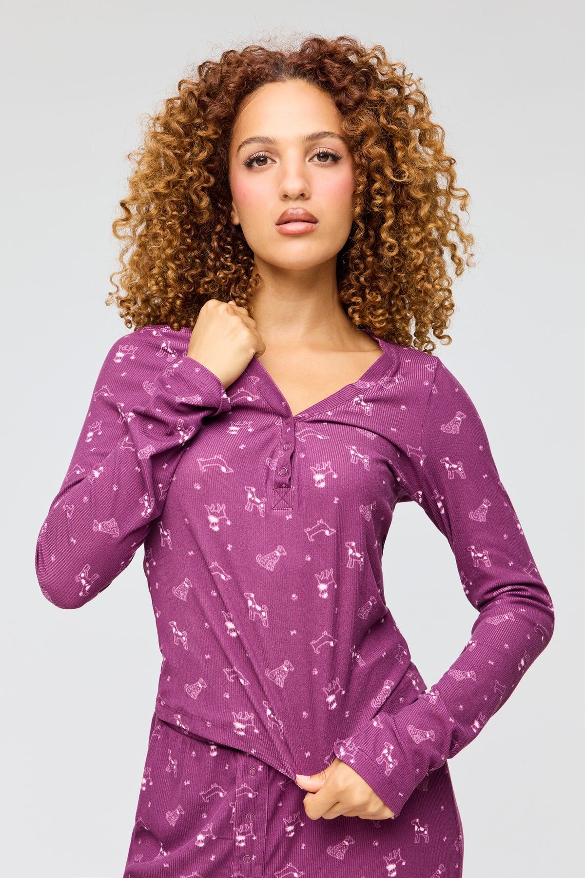 Alt View 2. Ribbed Long Sleeve Top & Pant Pajama Set - Plum