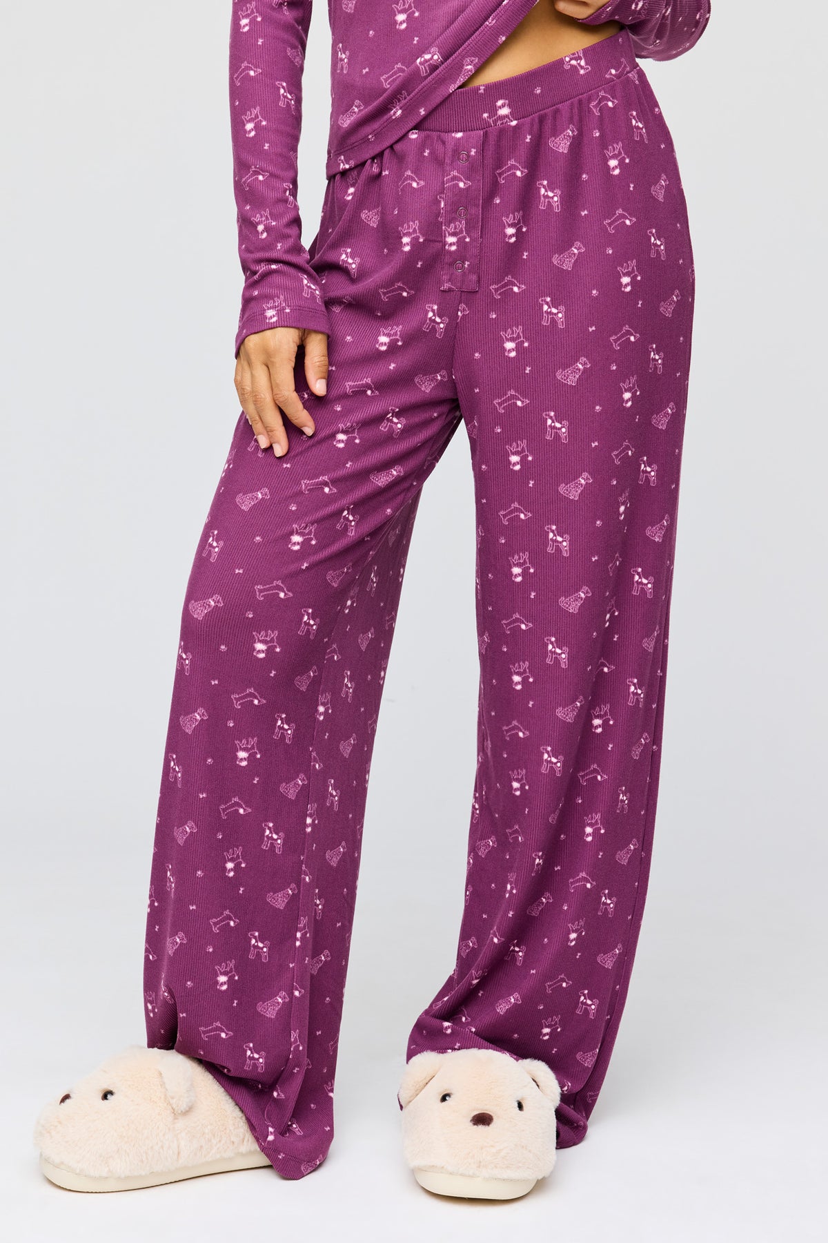 Alt View 3. Ribbed Long Sleeve Top & Pant Pajama Set - Plum