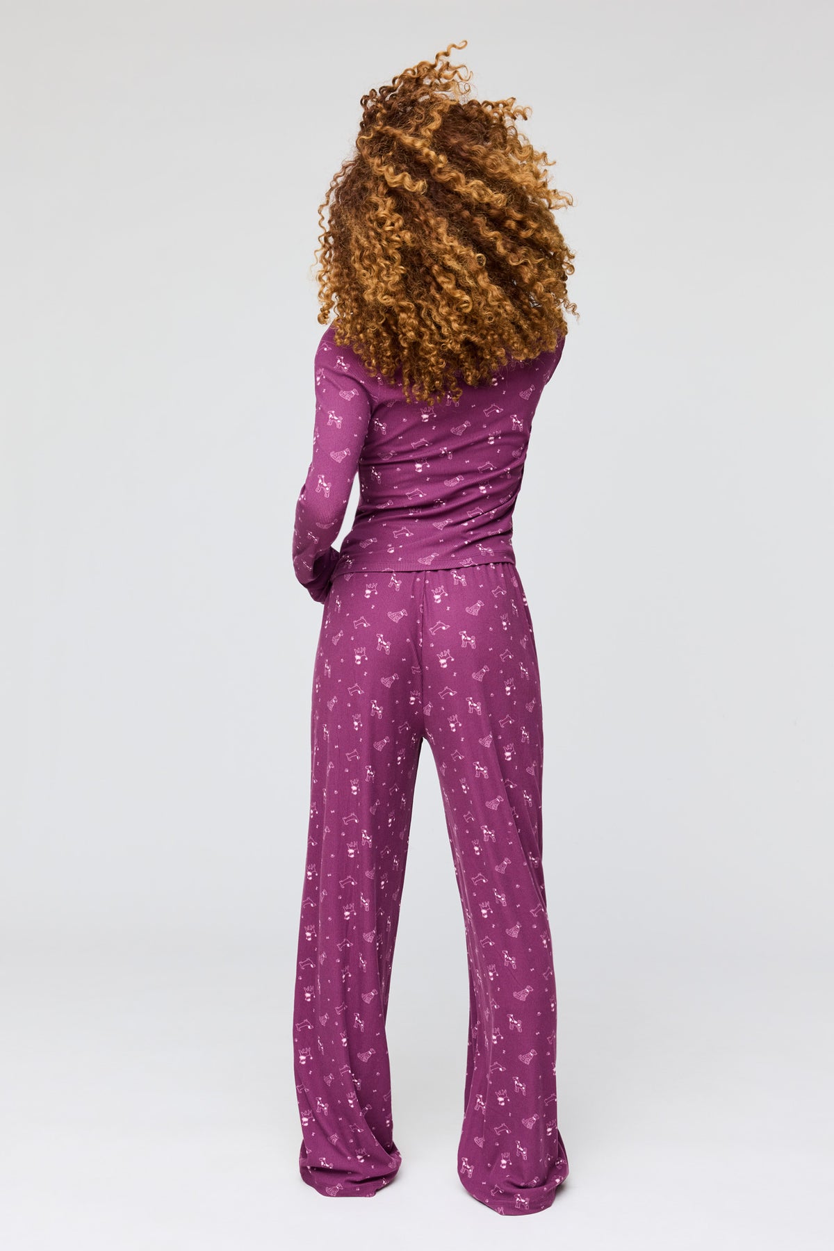 Alt View 4. Ribbed Long Sleeve Top & Pant Pajama Set - Plum