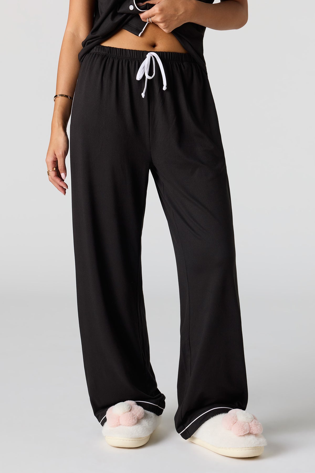 Alt View 3. Soft Button-Up Top & Pant Pajama Set - Black