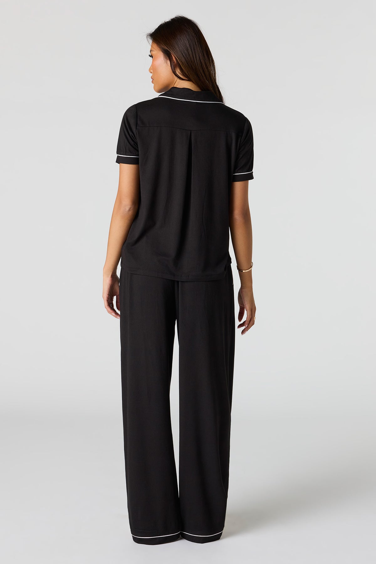 Alt View 4. Soft Button-Up Top & Pant Pajama Set - Black