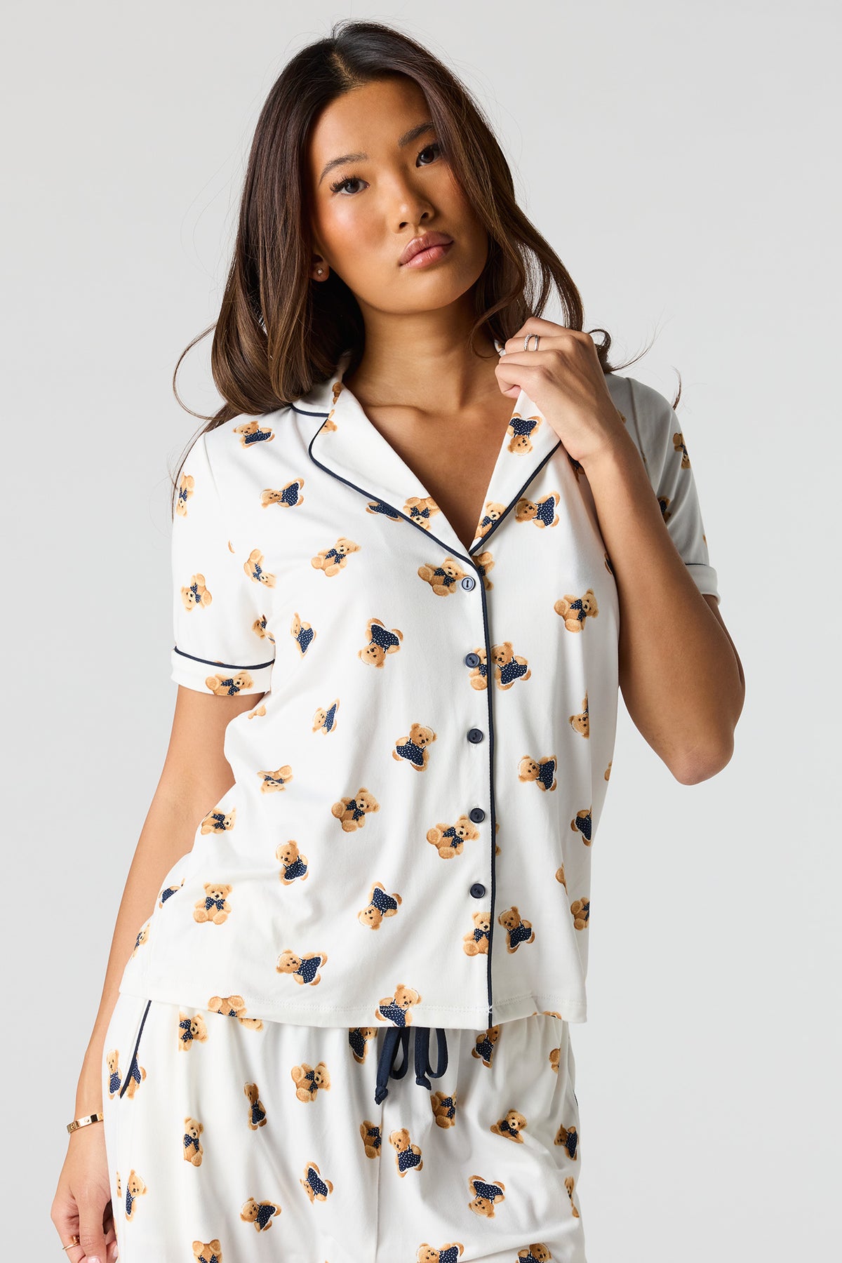 Alt View 2. Soft Button-Up Top & Pant Pajama Set - Cream