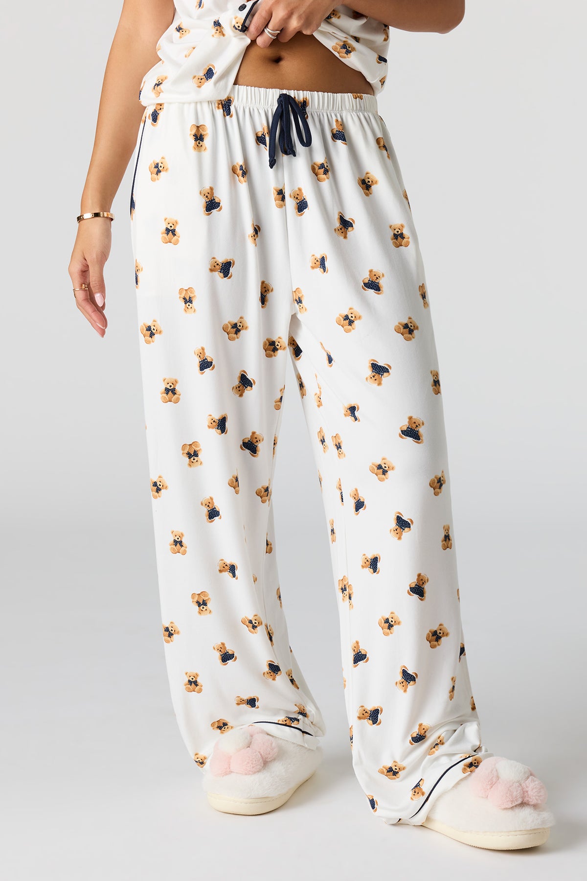 Alt View 3. Soft Button-Up Top & Pant Pajama Set - Cream