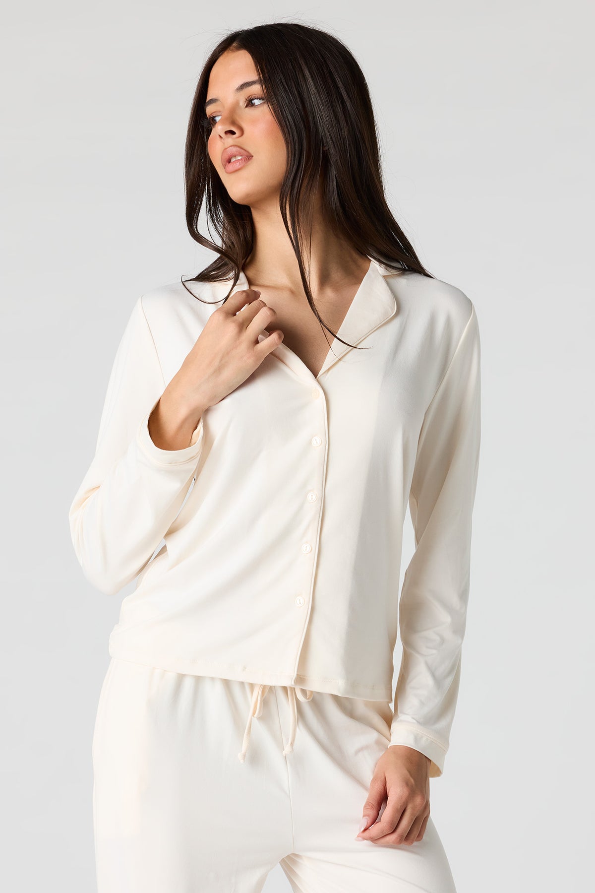 Alt View 2. Button-Up Top & Pant Pajama Set - Cream