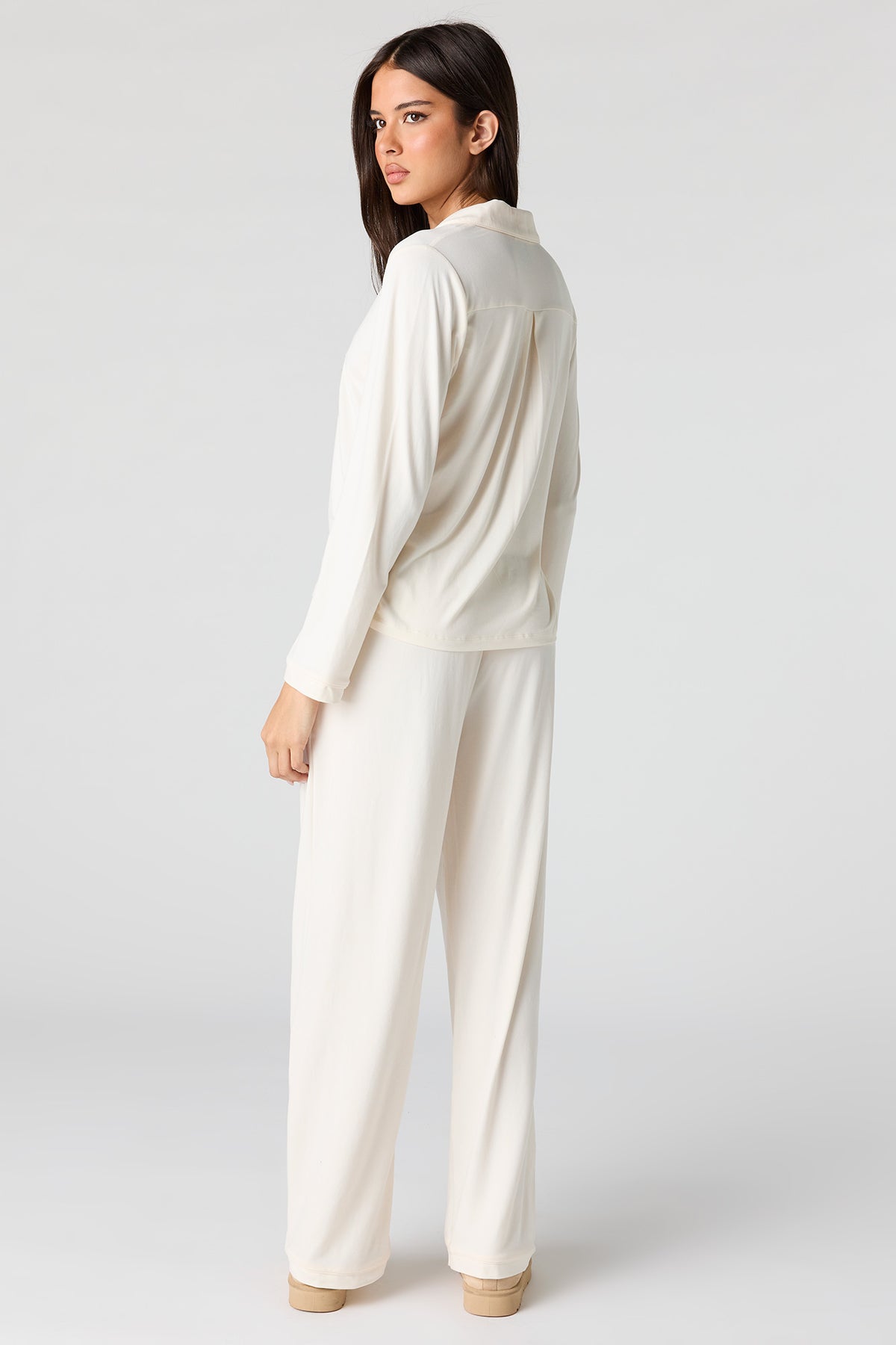 Alt View 4. Button-Up Top & Pant Pajama Set - Cream