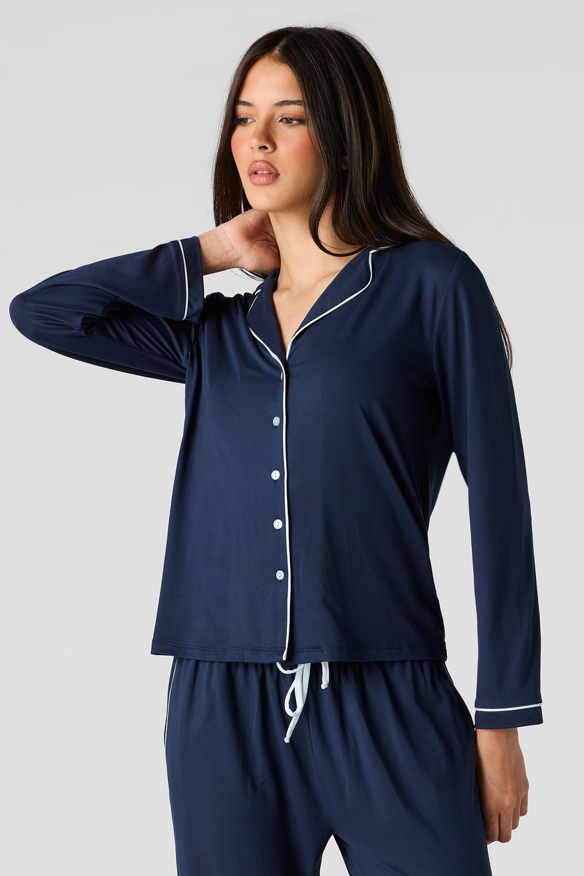 Alt View 2. Button-Up Top & Pant Pajama Set - Navy