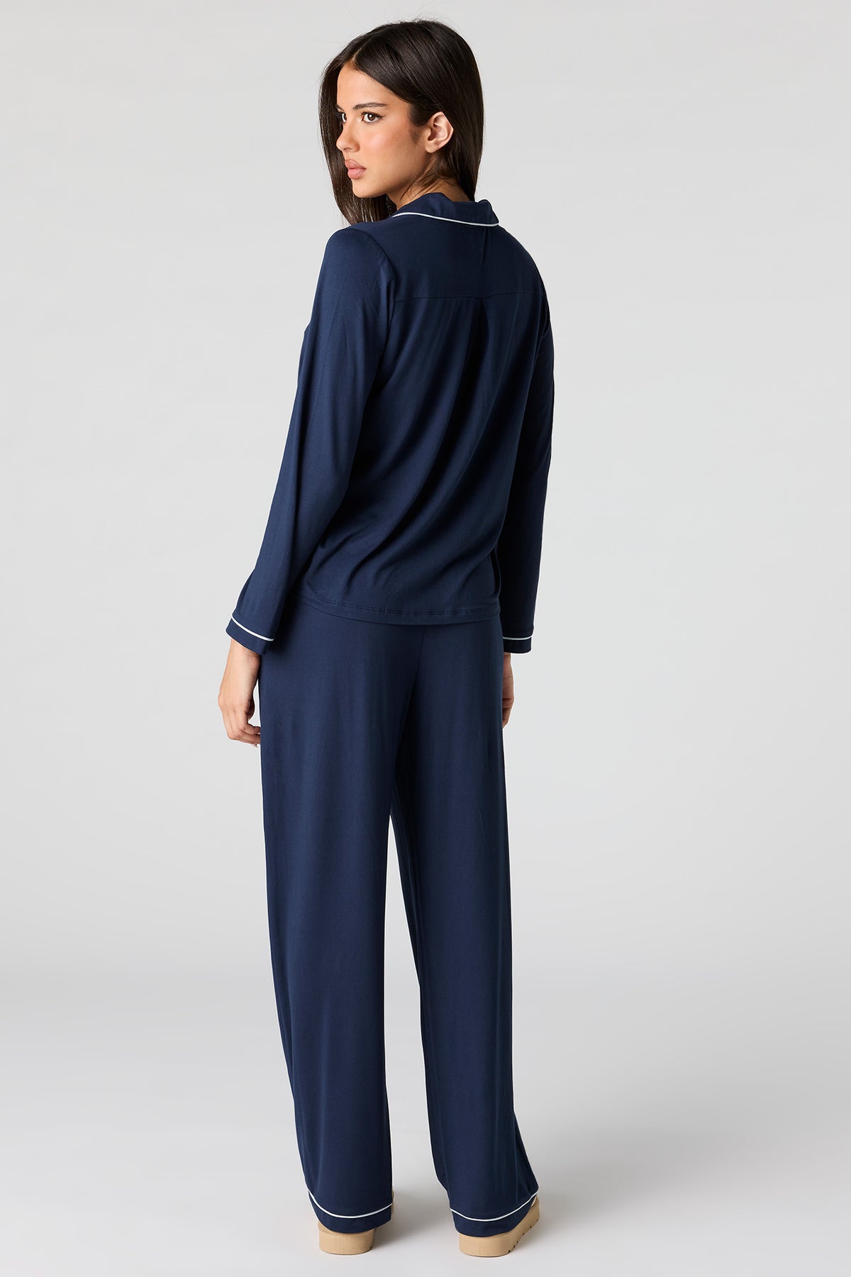 Alt View 4. Button-Up Top & Pant Pajama Set - Navy