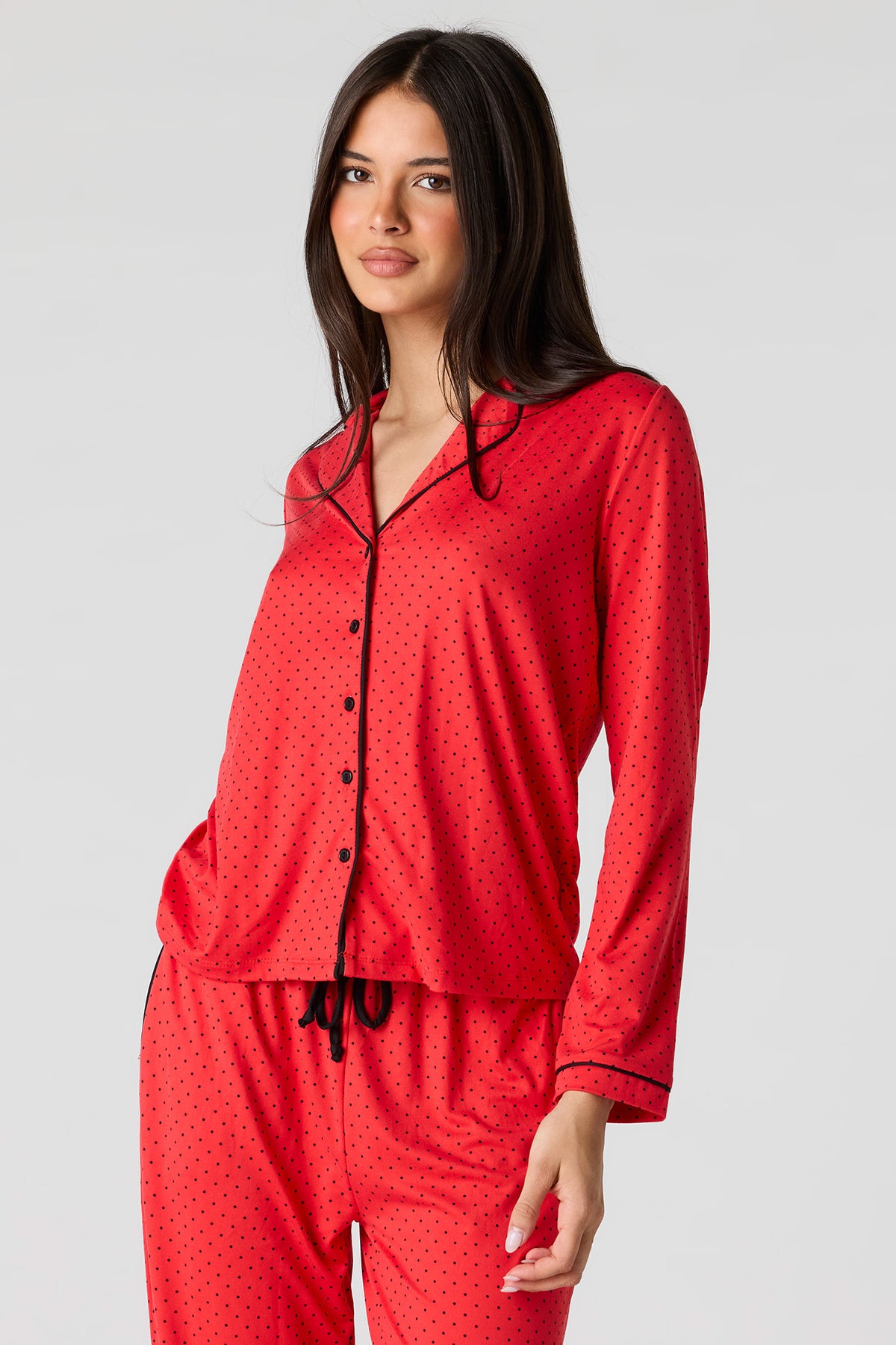 Alt View 2. Button-Up Top & Pant Pajama Set - Red