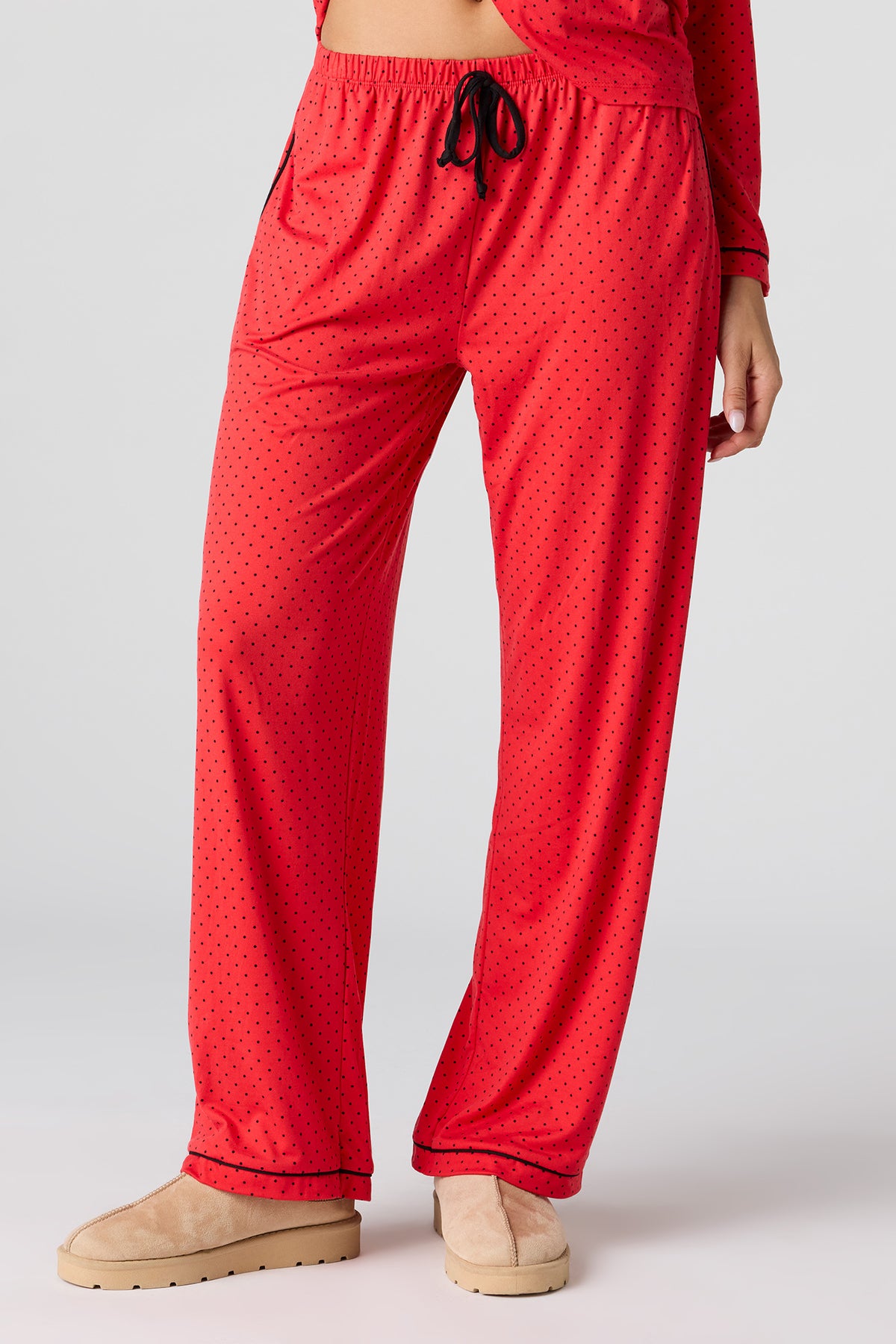 Alt View 3. Button-Up Top & Pant Pajama Set - Red