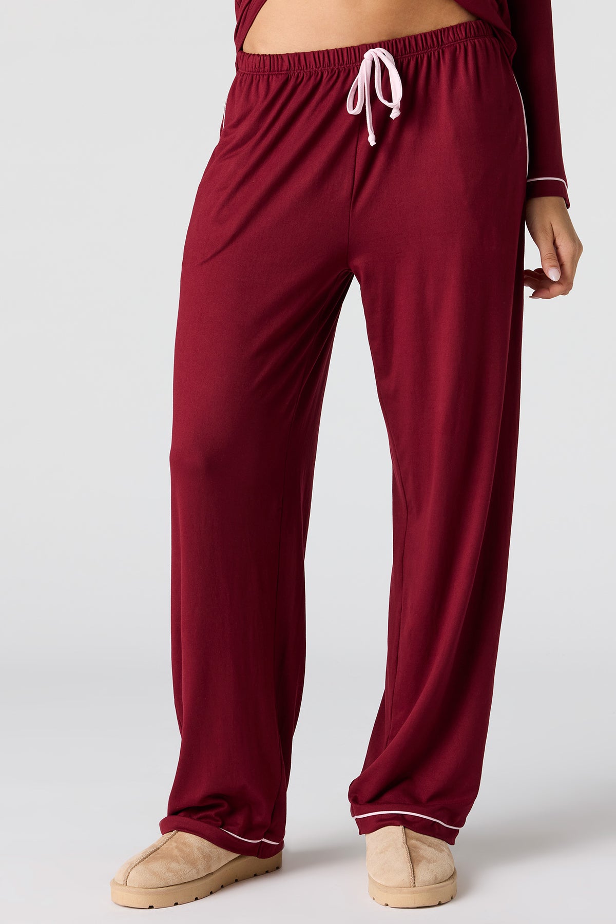 Alt View 3. Button-Up Top & Pant Pajama Set - Burgundy