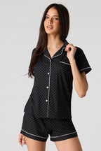 Printed Button-Up Top & Short Pajama Set