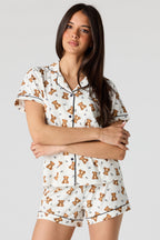 Printed Button-Up Top & Short Pajama Set