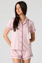 Printed Button-Up Top & Short Pajama Set