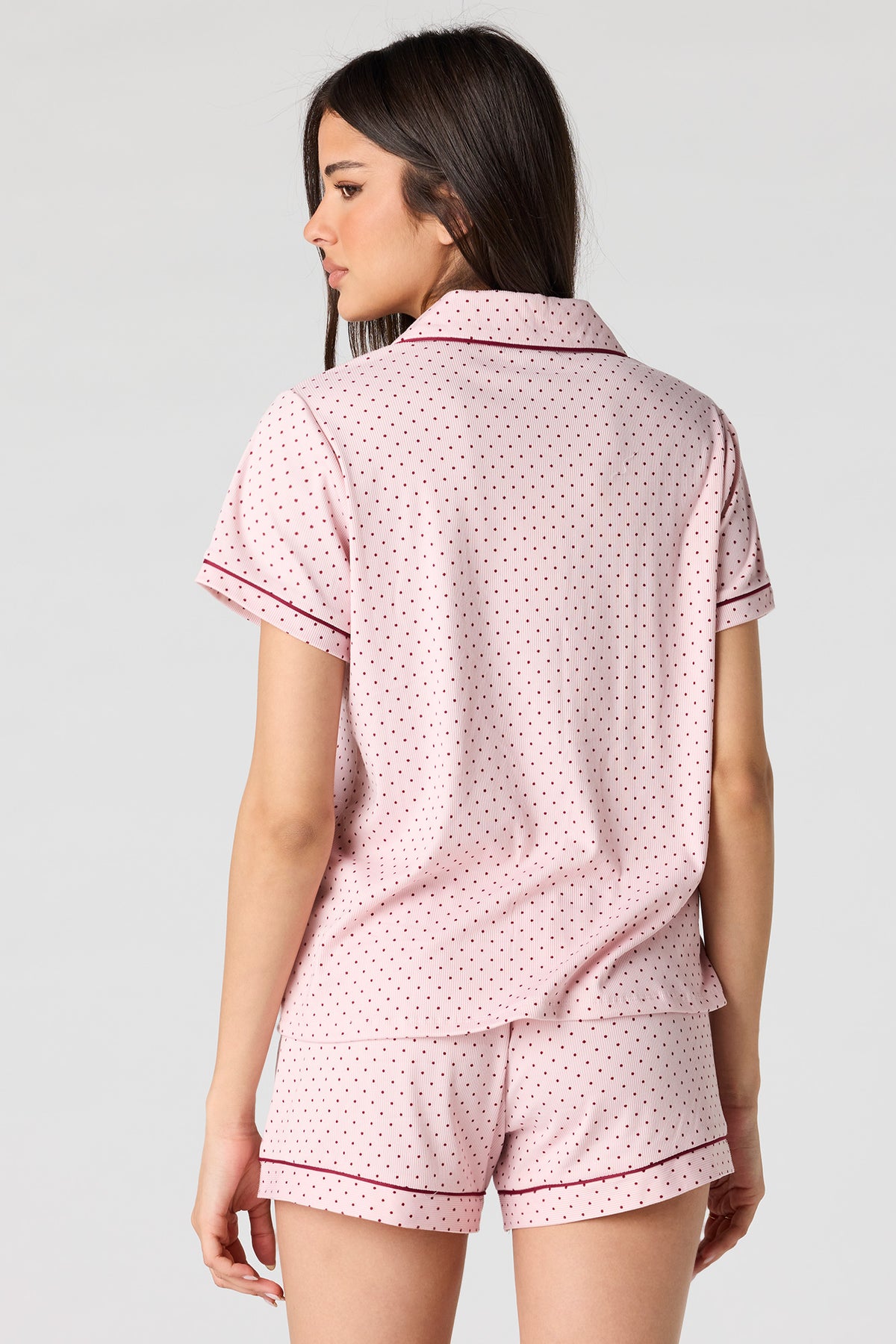 Alt View 2. Printed Button-Up Top & Short Pajama Set - Pink