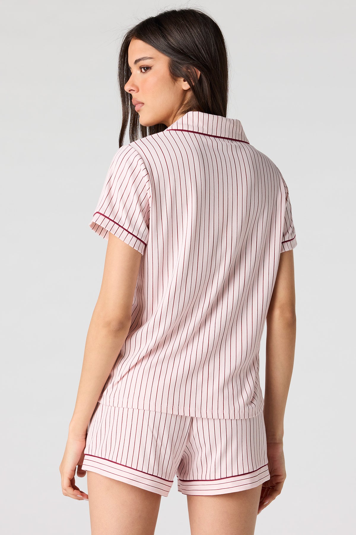 Alt View 2. Printed Button-Up Top & Short Pajama Set - Burgundy
