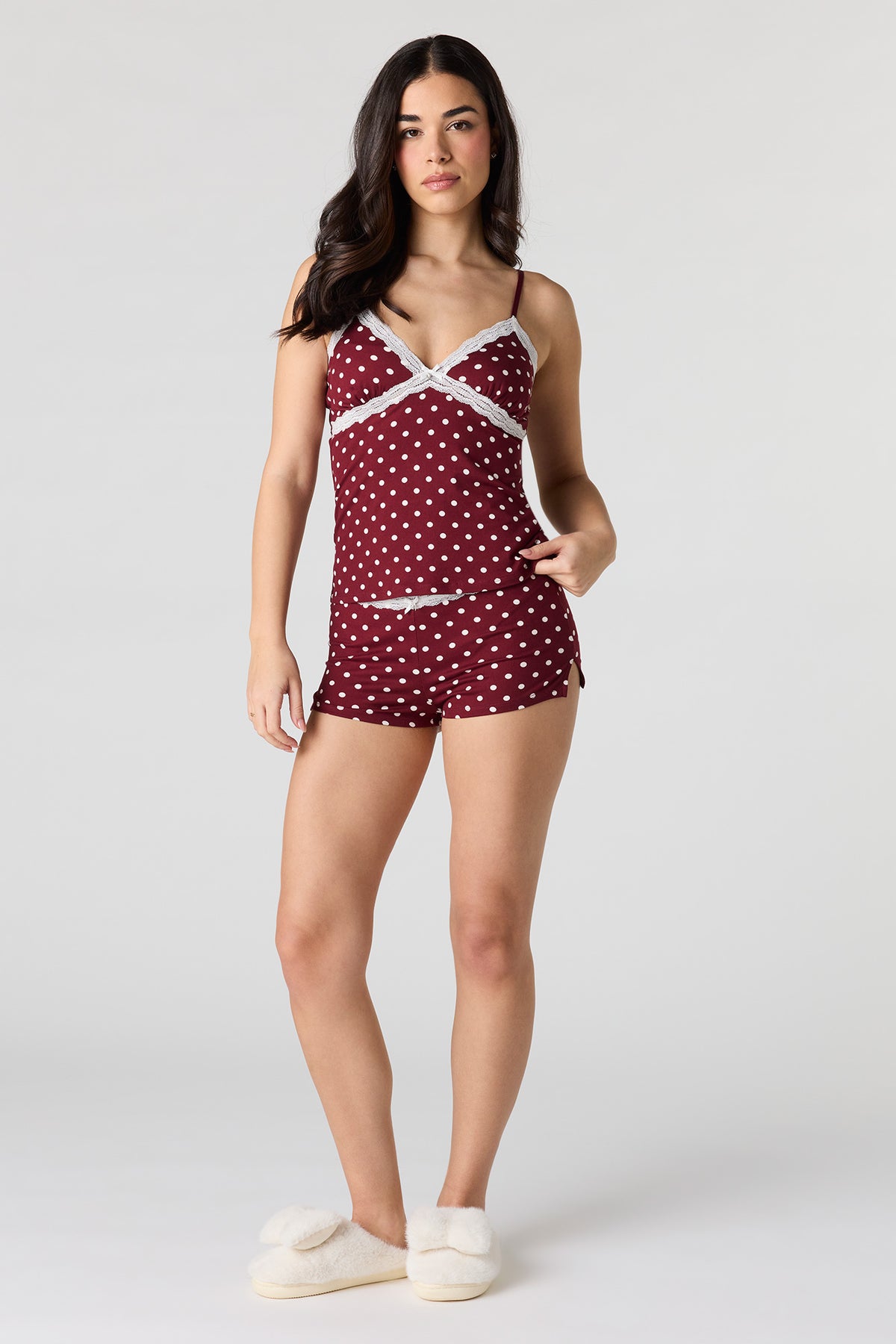 Alt View 3. Printed Lace Tank & Short Pajama Set - Burgundy